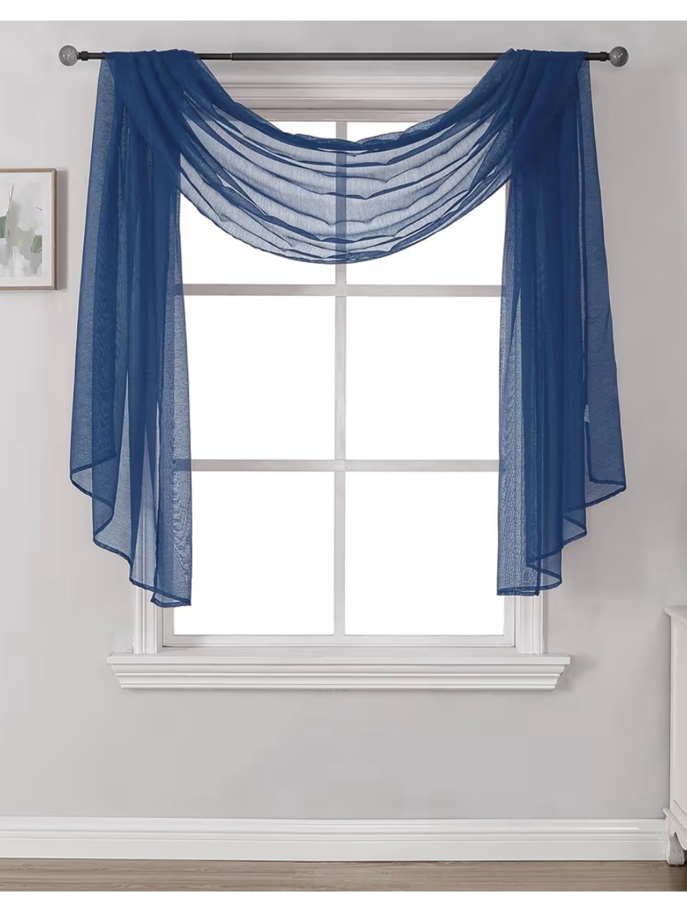 Sheer Navy Draped Window Scarves - Home Accent